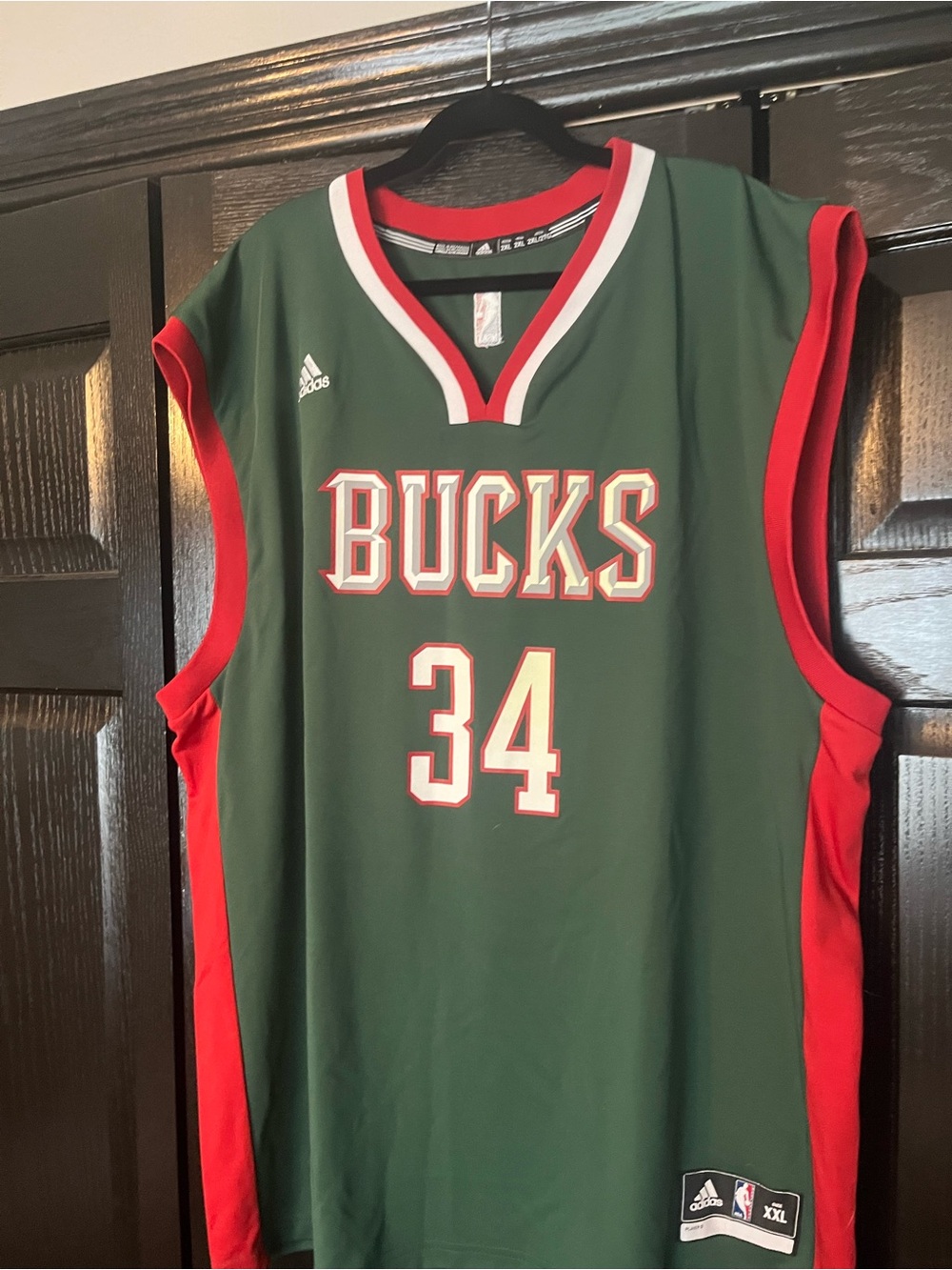 adidas Milwaukee Bucks Green and Red #34 Jersey